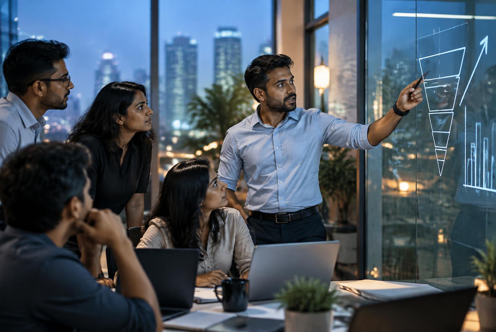 A SalesXpertt sales team reviewing their funnel strategy